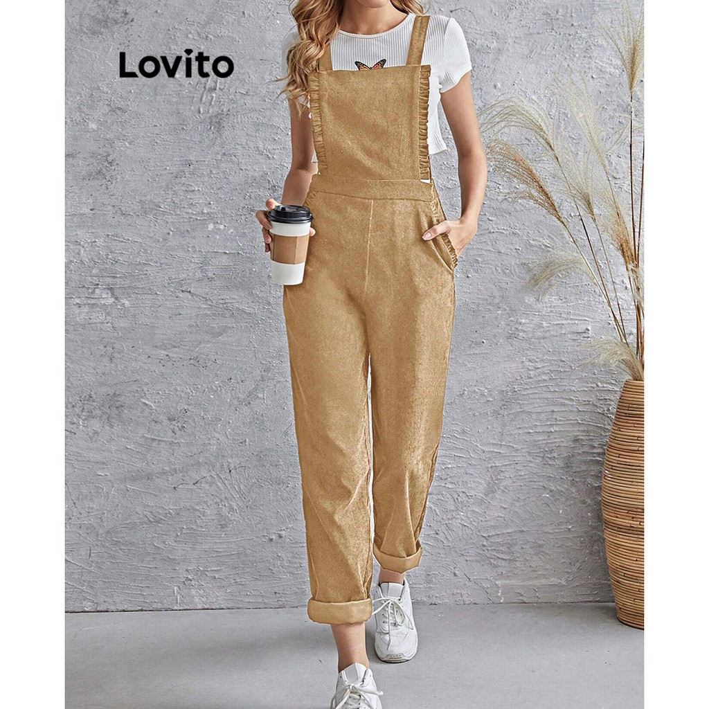 Lovito Macacão casual com acabamento em alface lisa para mulheres LBL11194