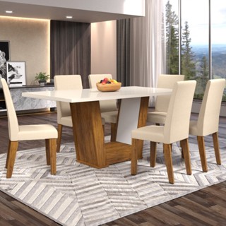 Mesa de Jantar 6 Lugares Floripa Seda/Blonde/Nude - Viero Móveis em Oferta na Shopee