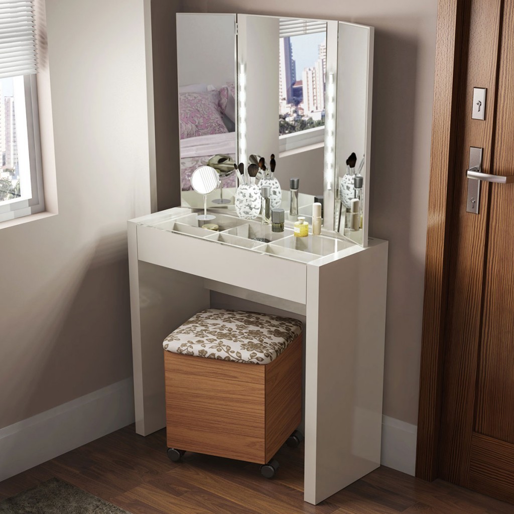 Penteadeira Reta 1 Gaveta com Led Off White Tw130l - Dalla Costa em Oferta na Shopee