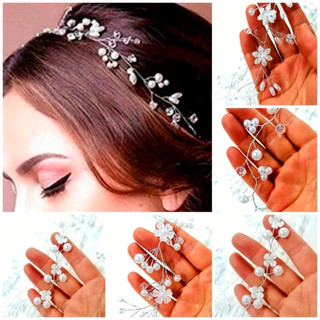 Arranjo Tiara Cabelo Noiva Debutante Fio Strass Pérolas/Floral