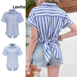 Lovito Elegante Blusa Feminina Listrada com Laço Traseiro L74ED226(Multicolorido)