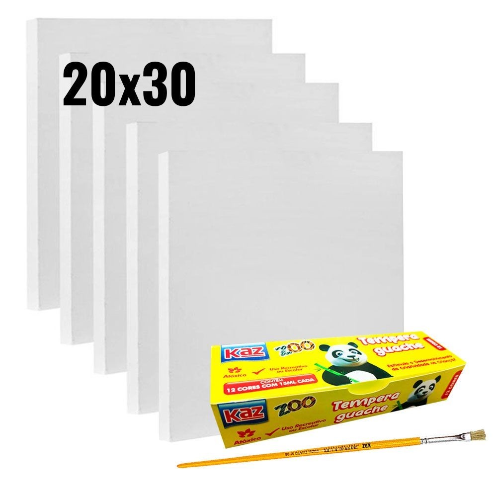 Kit Com 05 Telas Para Pintura 20x30cm + 12 Tintas e Pincel - Uso Profissional e Artístico em Oferta na Shopee