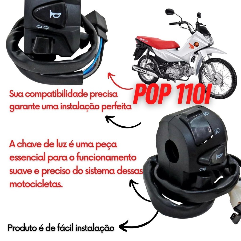 Punho Chave Luz Seta Honda Pop 110I 2016 Em Diante Buzina — imagem 2 de 2