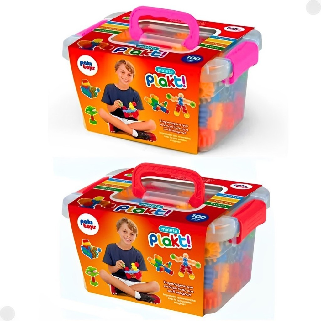 Maleta Plakt Formas De Montar Coloridas Infantil 100 Peças - Pakiplast - Mom & Baby