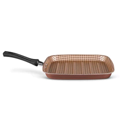 Panela Bistequeira Grill Antiaderente, Grelha Carnes Alumínio Flora Chocolate MTA - 8713