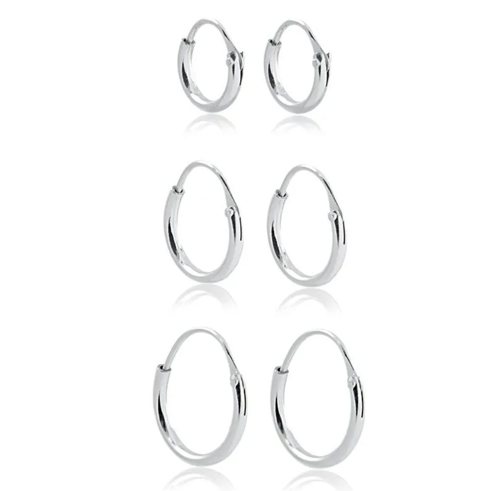 Kit trio argolas redondas prata 925 10mm/12mm/14mm