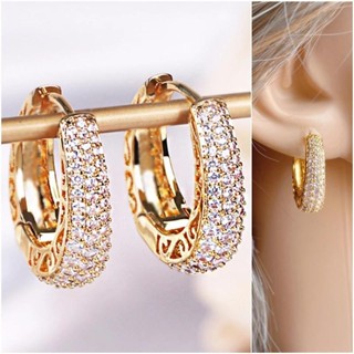 Luxo Pavimentado Cz Hoop Brincos Para Mulheres Cor De Ouro Oco Fora Design Temperamento Feminino Acessórios De Orelha Mo em Oferta na Shopee