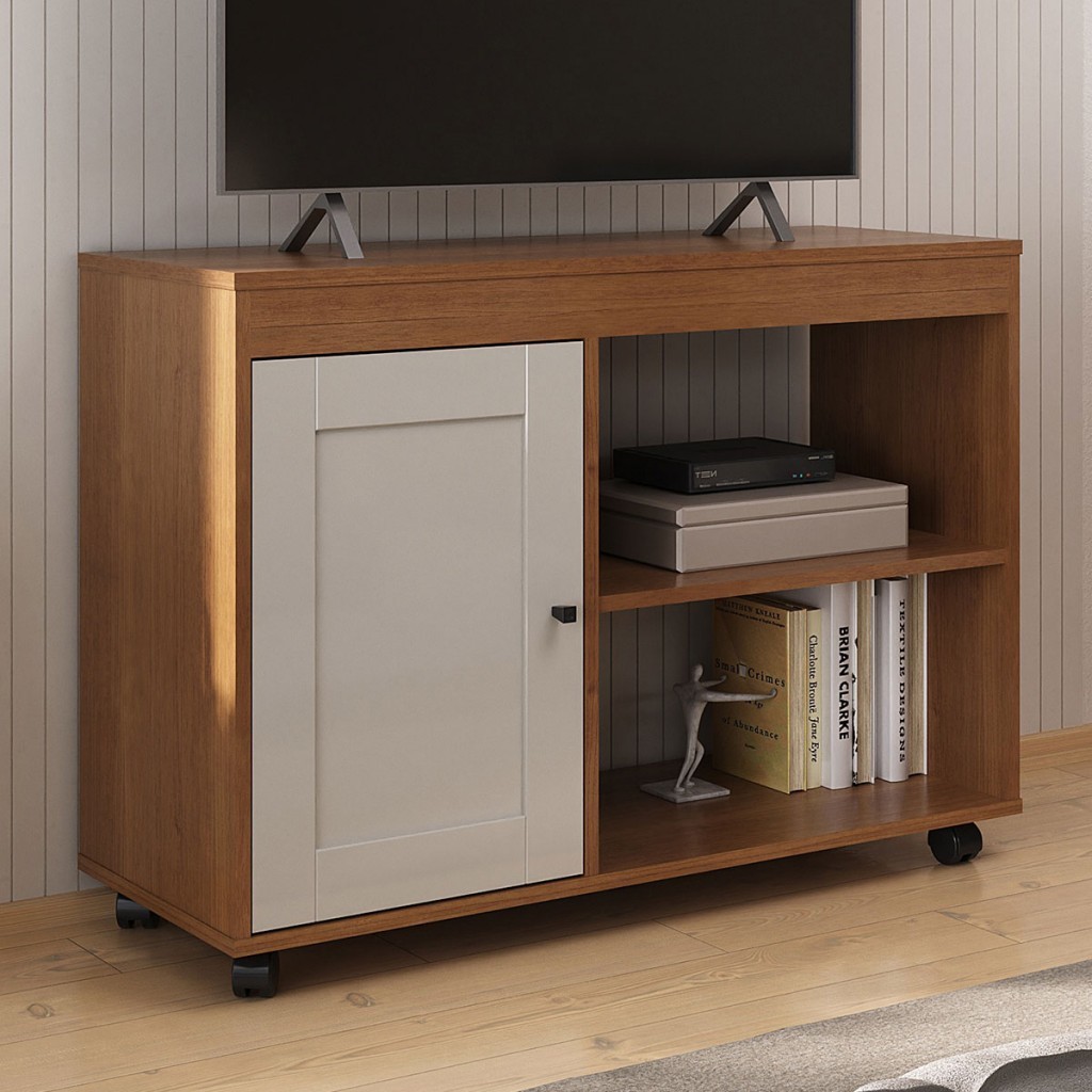 Rack para TV Até 42 Polegadas Rio 1 Porta Cinamomo/Off White - Pnr Móveis - Home & Living