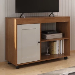 Rack para TV Até 42 Polegadas Rio 1 Porta Cinamomo/Off White - Pnr Móveis