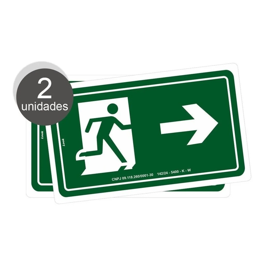 Kit 2 Placas Aviso S1 Rota De Fuga Fotoluminescente Saída à Direita Corpo de Bombeiros PS