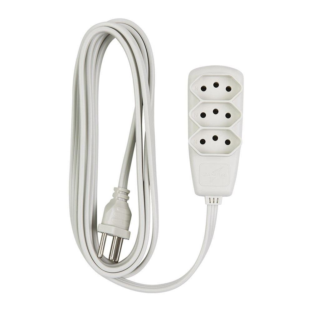 Extensão Daneva Sort Cabo PP, 2P+T, 3x0,75mm, 3m, 3 Tomadas, Branca - Home Appliances