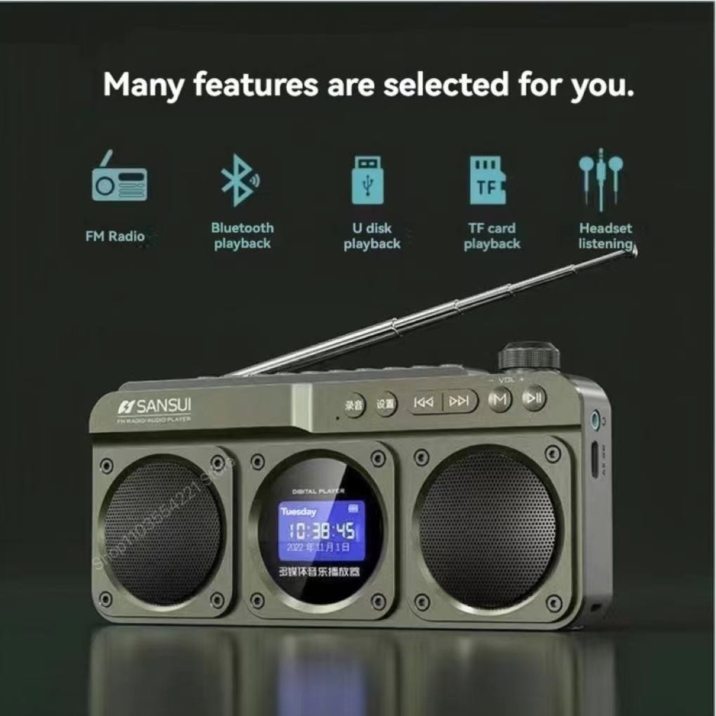 SANSUI F28 Rádio FM Portátil MP3 Walkman Cartão Externo Hi-fi De Qualidade Sonora Tela De Letras De Relógio LED