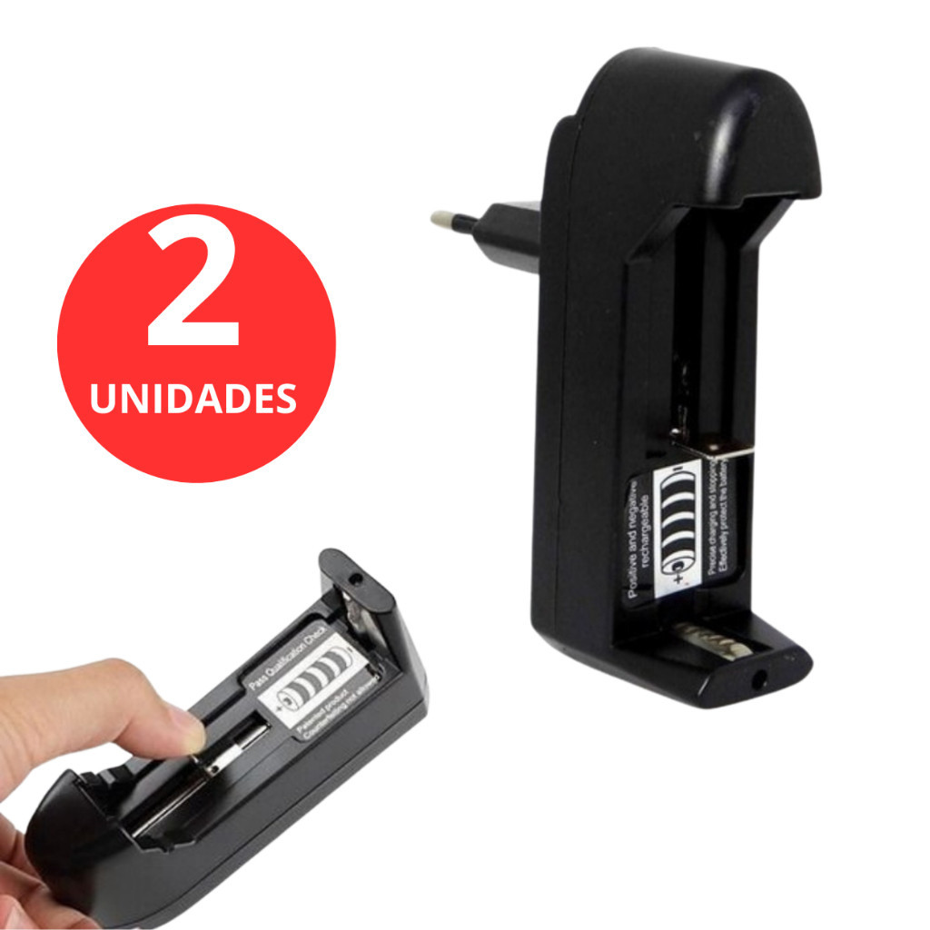 Kit 2 Carregador Bateria Pilha Recarregável de 3,7V 18650 16340 14500 Bivolt Para Lanterna Tatica