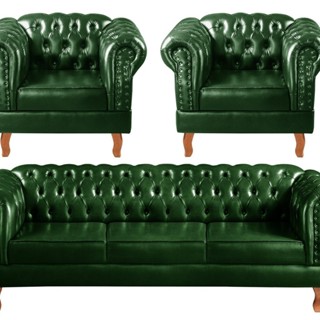 Conjunto Sofá Chesterfield 3 Lugares + 2 Poltronas Dom Pedro Verde em Oferta na Shopee