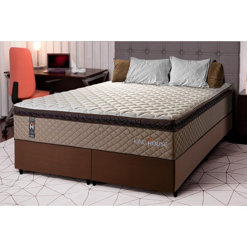 Conjunto Cama Box Espuma Atlanta Bege King 193x203x62 em Oferta na Shopee