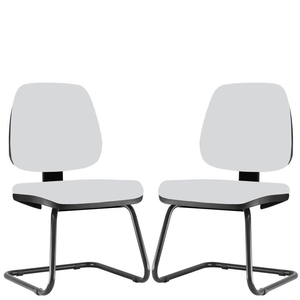 Kit 02 Cadeiras Para Escritório Job L02 Fixa Couro Sintético Branco - Lyam Decor