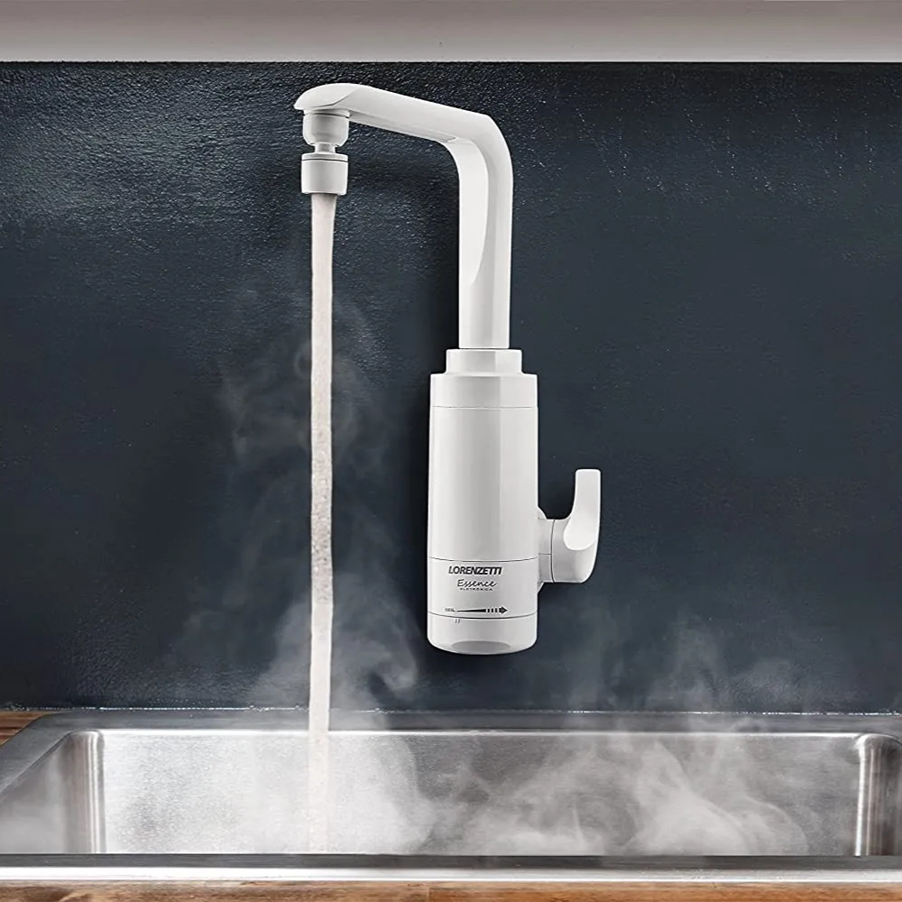 Torneira Eletrônica Elétrica Essence Parede Branca 220V 5500W Lorenzetti Bica Móvel Cozinha Área Gourmet
