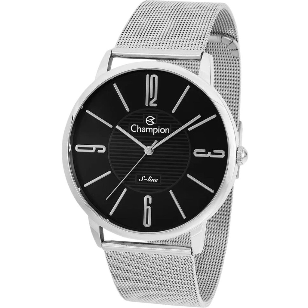 Relógio Champion analógico S-line prata, à prova d'água, ideal para presente Estilo Homem Esposo Marido CN21014T