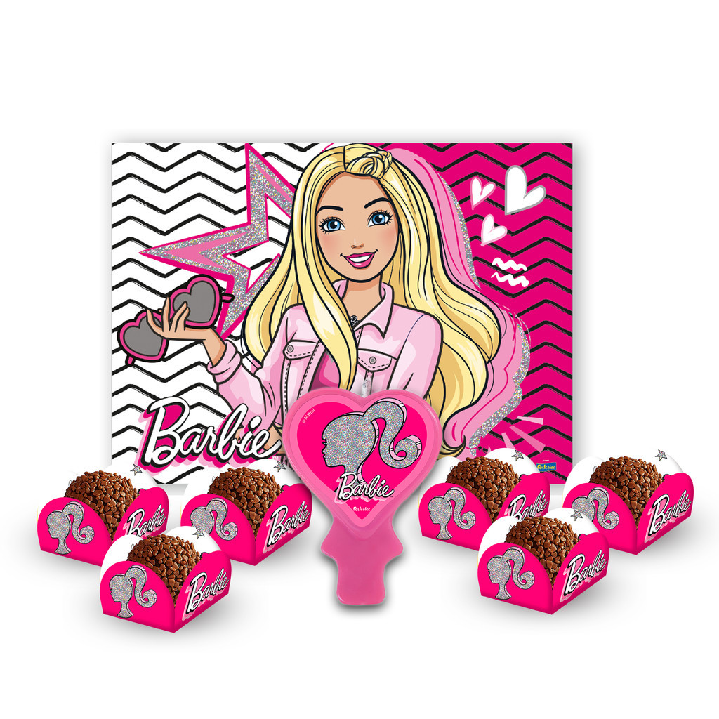 Kit festa Barbie Decoração Aniver Painel TNT GG + 40 Forminhas + Vela