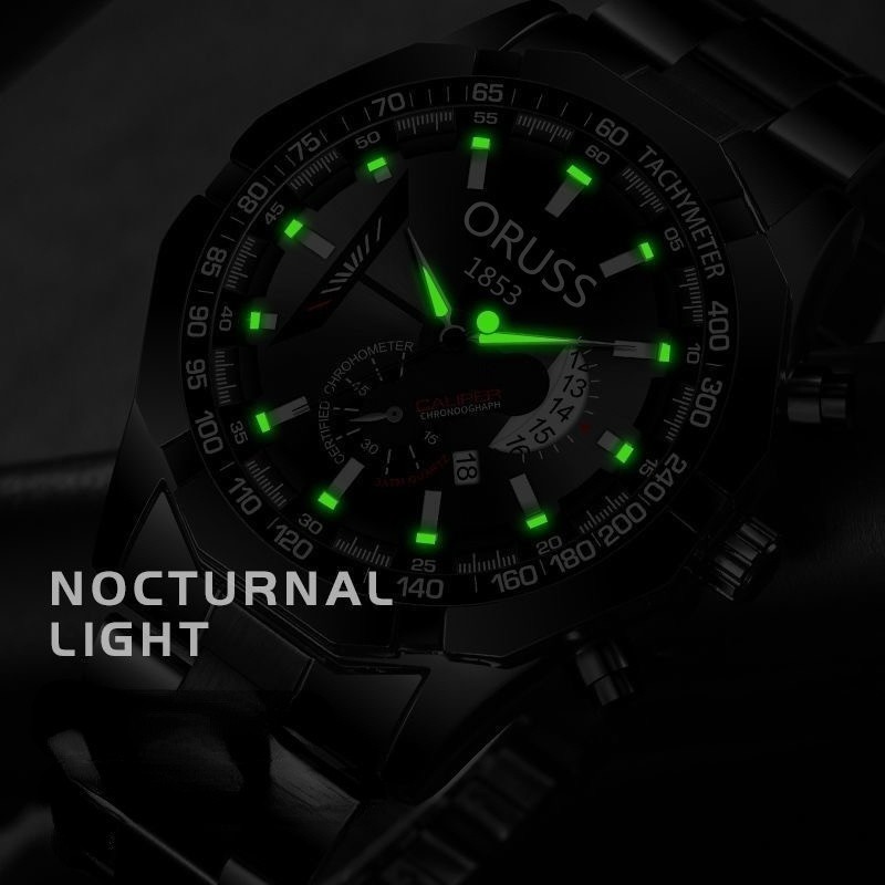 ORUSS Original Luxo Aço Inoxidável/Couro Masculino Calendário À Prova D 'Água Luminoso Moda Relógio Masculino Esportes P · foto 2