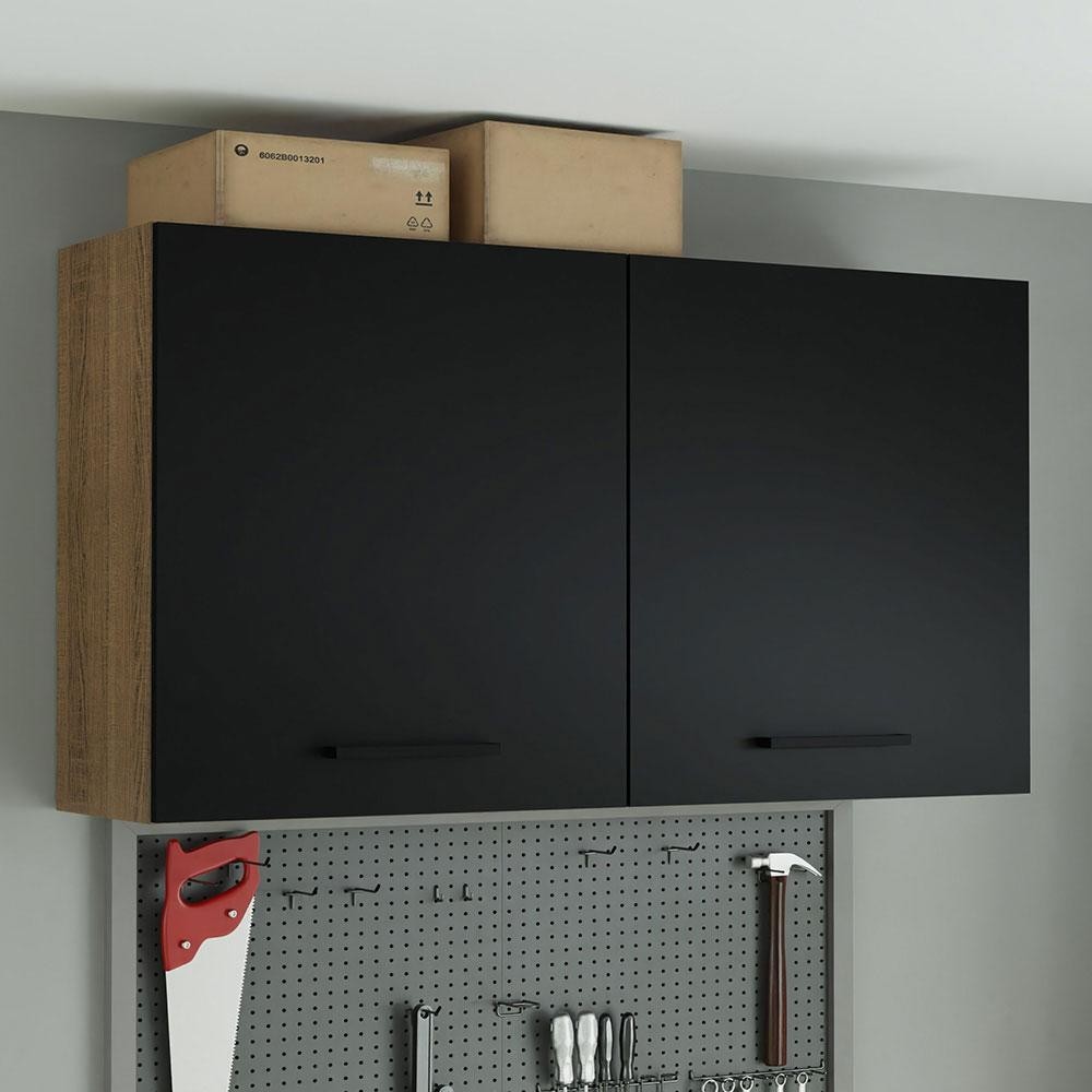 Armário Aéreo Multiuso 120cm 2 Portas Rustic/Preto Agata Madesa - Home & Living