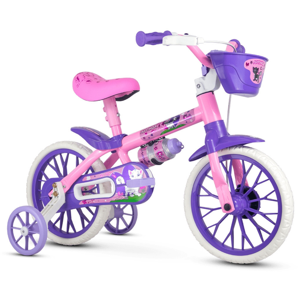 Bicicleta Infantil Nathor Aro 12 Menina CAT Rosa E Roxo Cestinha Criança de 90cm a 1 metro 2 5 Anos em Oferta na Shopee