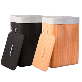 Cesto De Roupas Bambu Dobravel Retangular Banheiro Lavanderia Organizador Forrado 60L em Oferta na Shopee