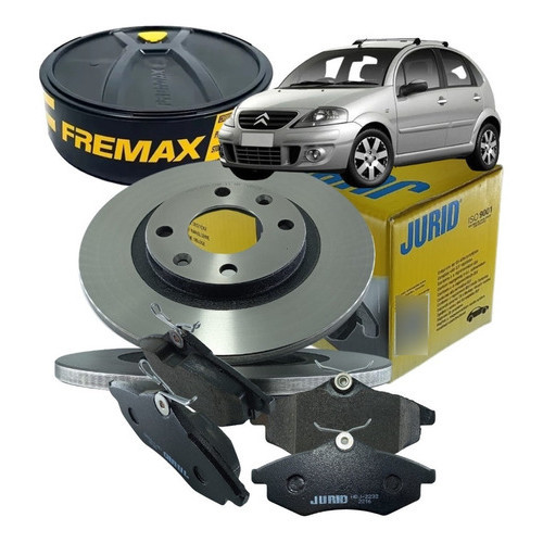 Par de Disco Original Fremax + 4 Pastilhas de Freio Dianteiro Jurid Citroen C3 1.4 2003 a 2012 em Oferta na Shopee