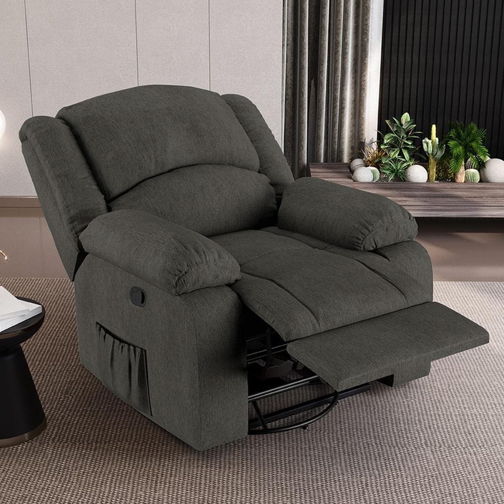 Poltrona do Papai Reclinável Sala de Cinema Madrid Glider Manual Giratória Linho Chumbo  G23 - Gran Belo em Oferta na Shopee