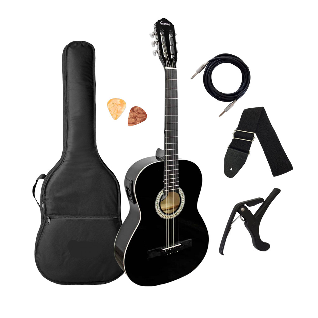 Violão Preto Elétrico Aço Giannini Start S-14 EQ BK Adulto Destro + Acessórios
