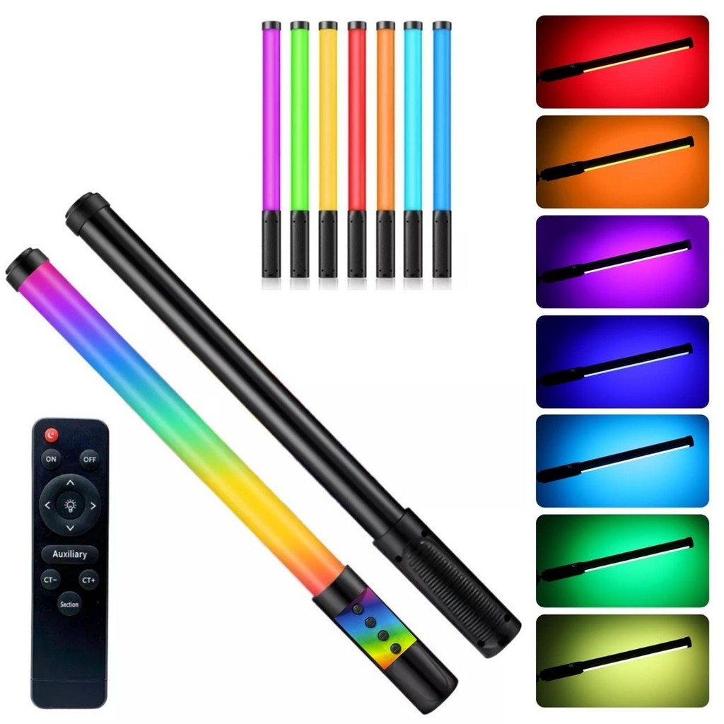 Bastão RGB Led Colorido Recarregável Luz Iluminação Fotografia Controle Remoto Video Celular Profissional Portátil