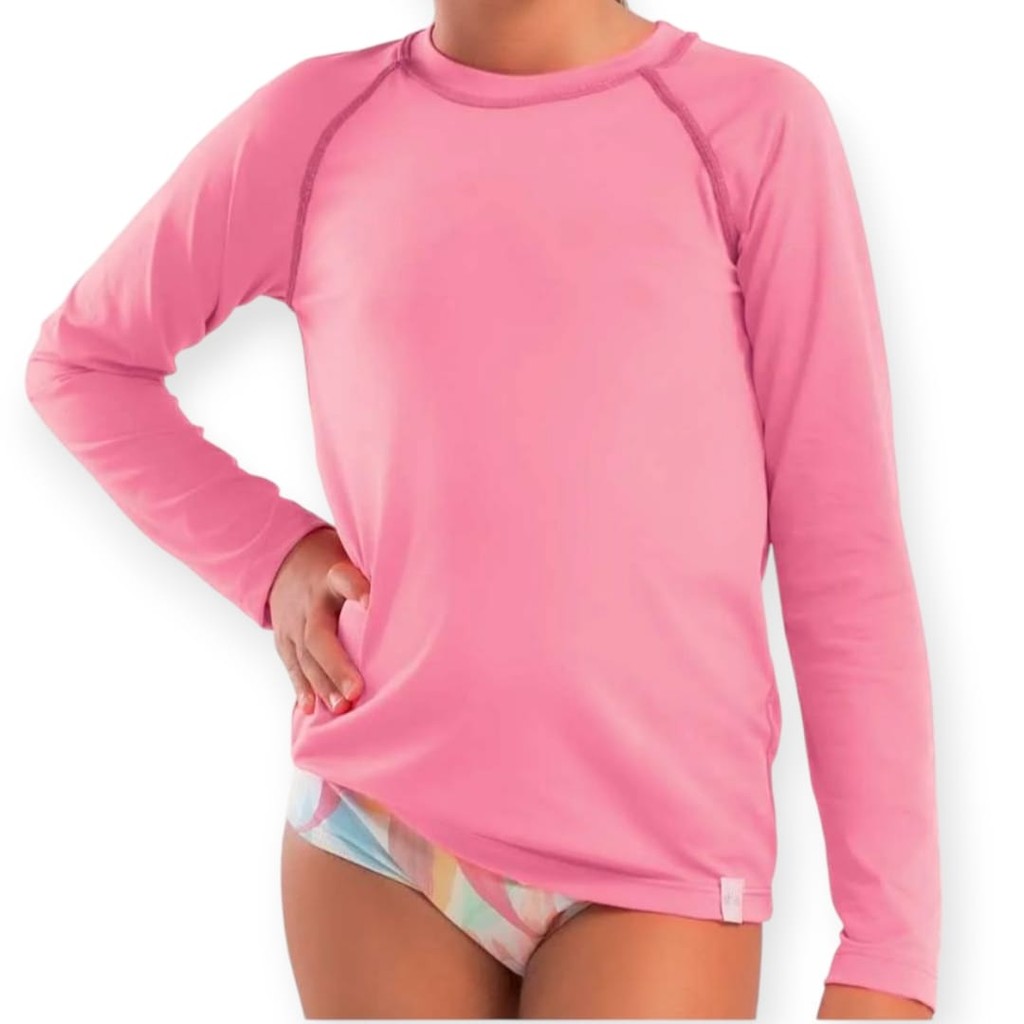 CAMISETA INFANTIL MANGA LONGA COM PROTEÇÃO UV ROSA NEON SHE