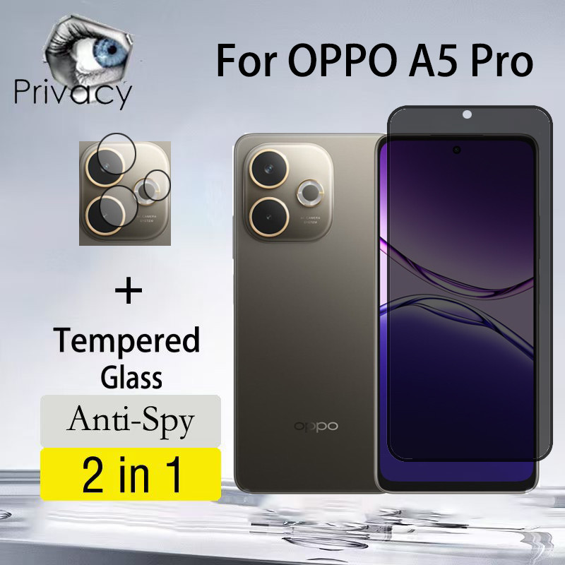2 Em 1 Película OPPO A5 Pro 5G Protetor De Tela De Privacidade Anti-Espionagem Vidro Para OPPO A58 A79 A40 A80 A3 4G 5G