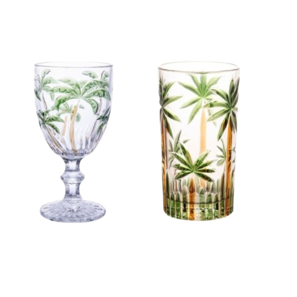 Jogo de Copos e taças Palm Tree Longos de Cristal 6 Peças Palmeira Verde Pintura à Mão 350 ml em Oferta na Shopee