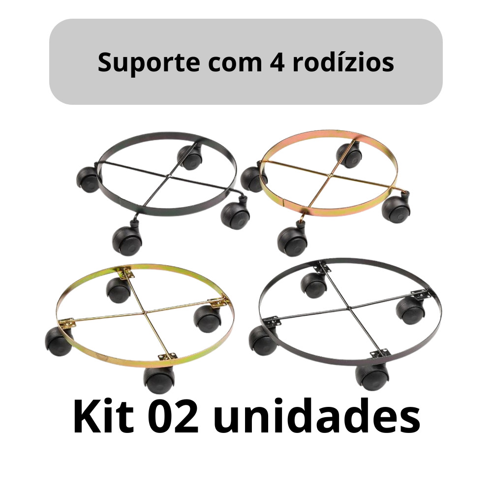 Kit 02 Suportes para vaso de plantas com 4 rodízios