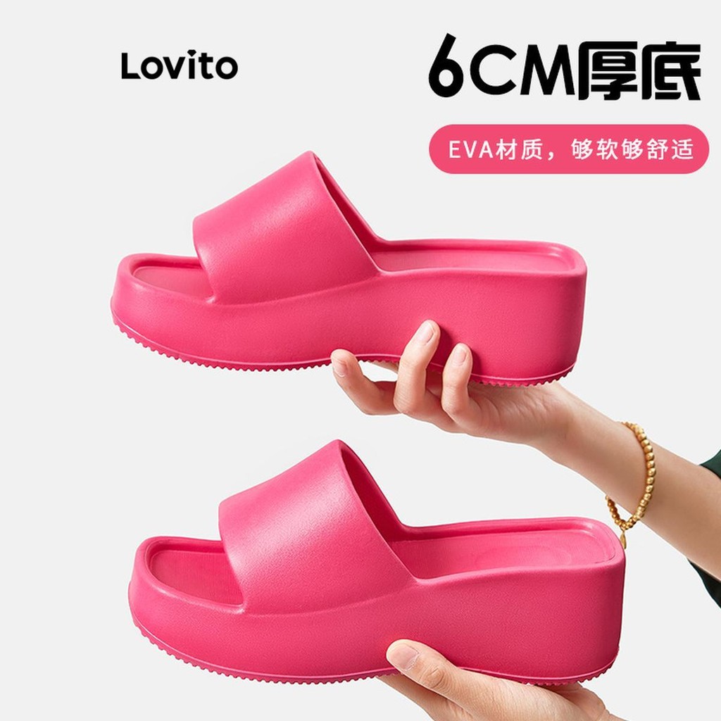 Lovito Casual liso 6Cm de fundo sandália plana antiderrapante para mulher LFA70215 - Women Shoes