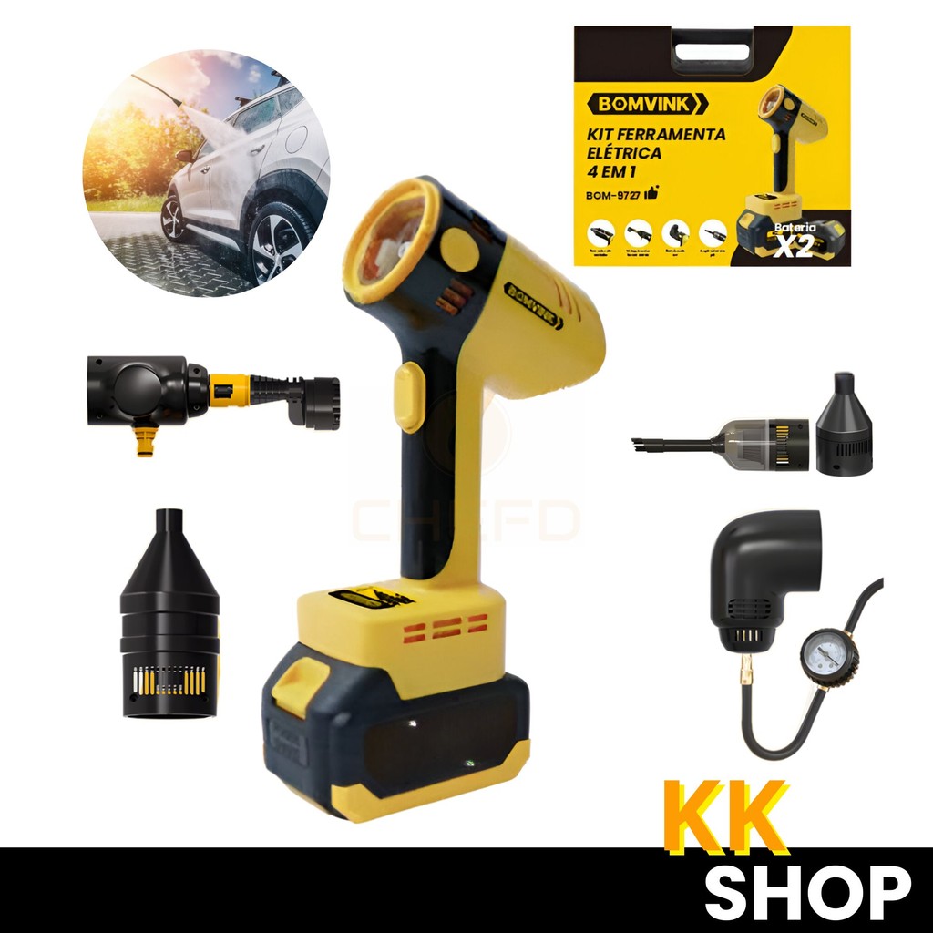 Aspirador e Lavadora 4 em 1 BOMVINK - Perfeito para Limpeza de Carros, Tapetes e Estofados