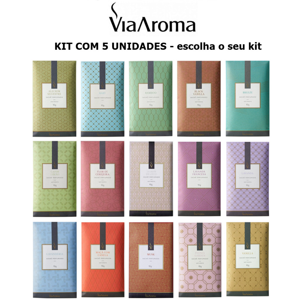 Kit 5 Sachê Perfumado Aromatizador 10G Para Guarda-roupas Closts Carros e Embalagens Via Aroma em Oferta na Shopee