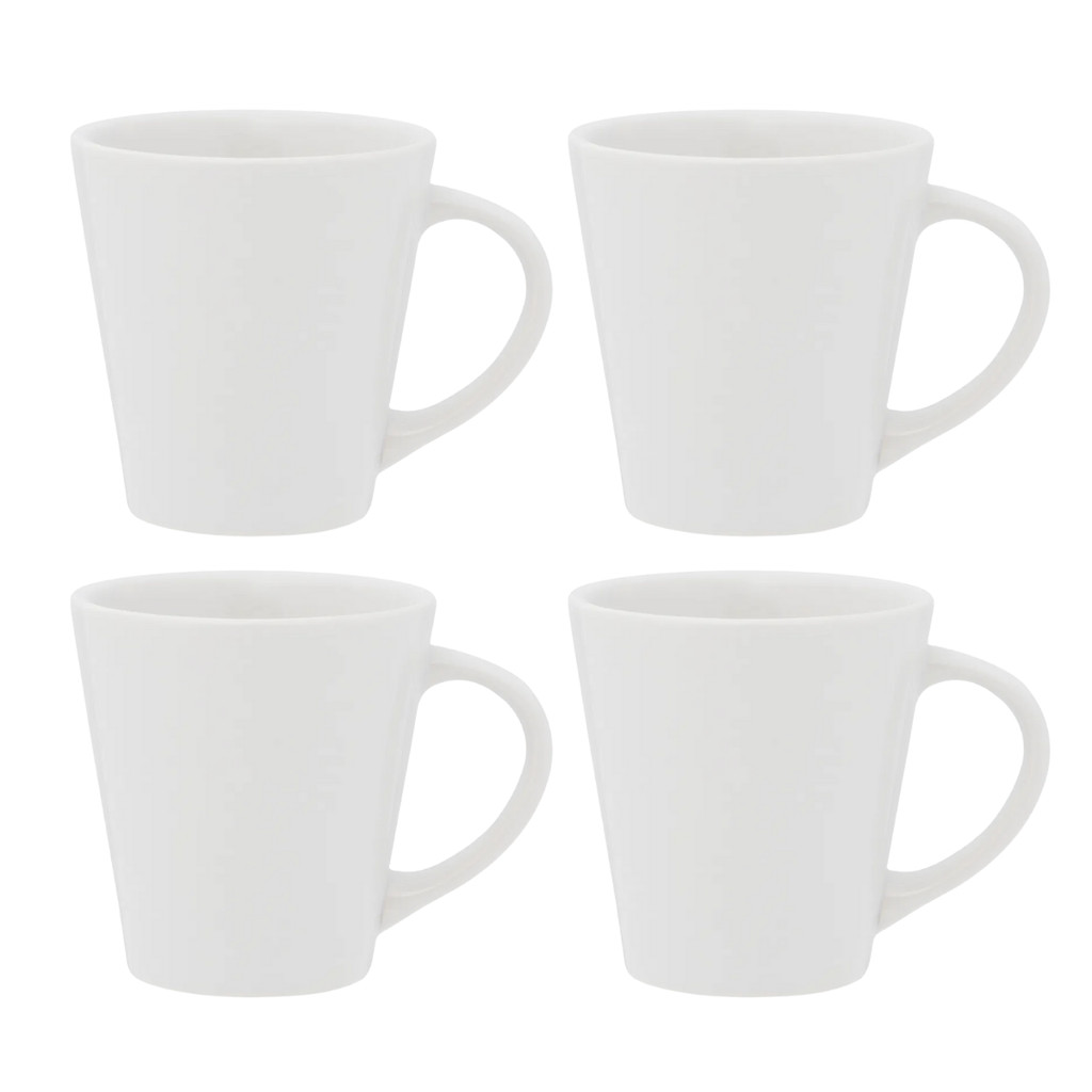 Jogo Kit 4 Canecas Xicara 250ml Chá Café Cerâmica Tulipa Drop Branca Biona