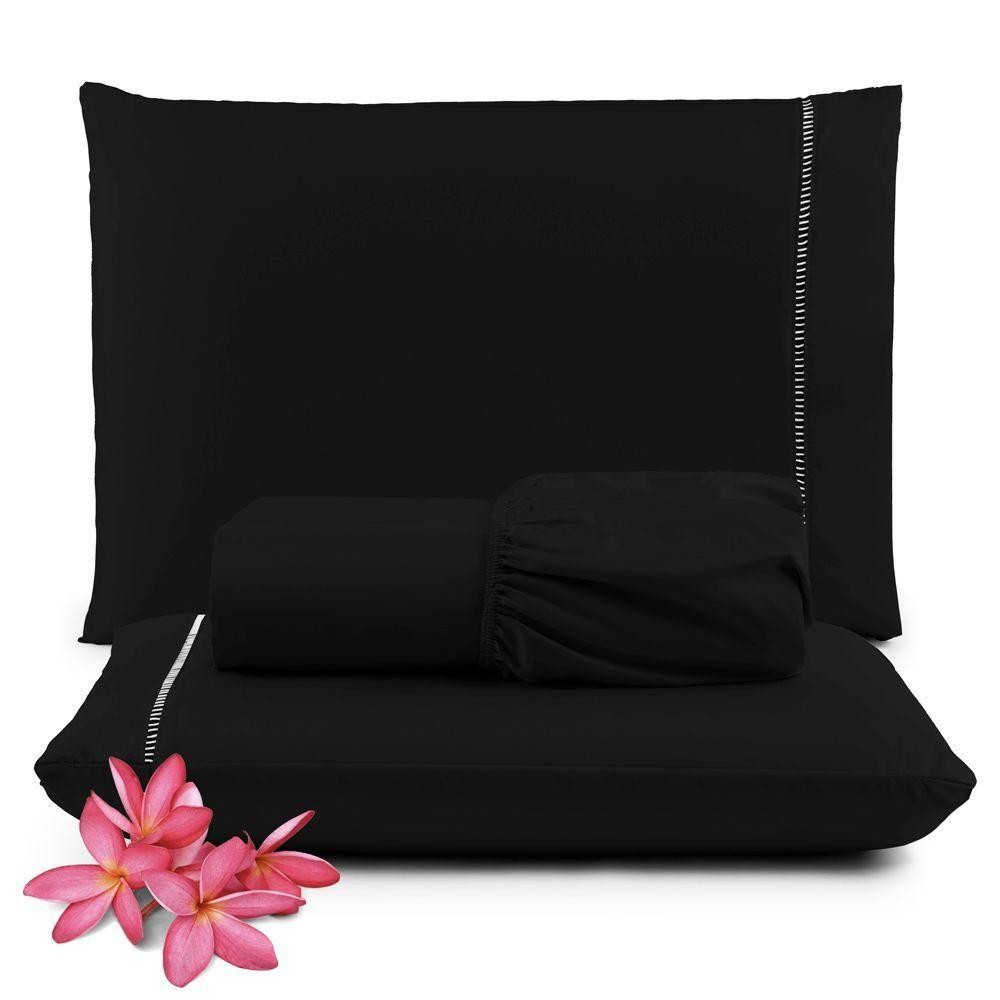 Jogo Cama Lençol Unique Casal Padrão 400 Fios Ponto Palito 3 Peças - Preto em Oferta na Shopee