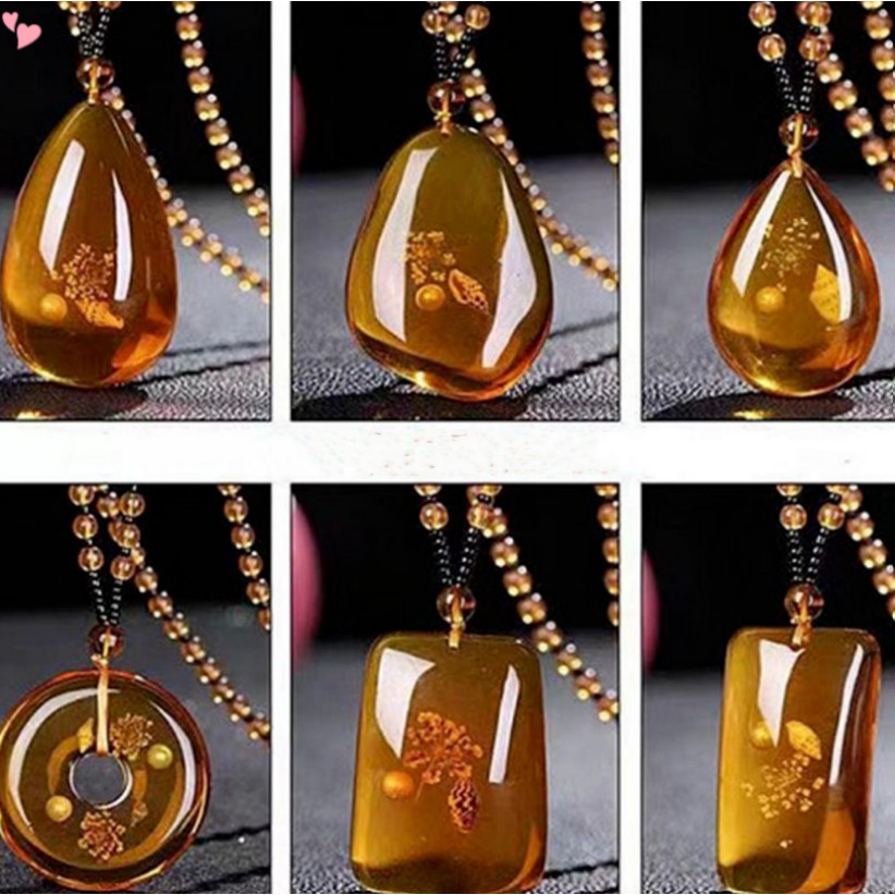 Colar De Cera De Abelha Âmbar , Coração , Flor , Gotas , Imitação De Jade Amarelo , Pingente Para Mulheres , Homens , Un em Oferta na Shopee