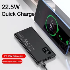 Carregador Portátil 20000mah grande capacidade power bank usb c 22.5w rápido portátil bateria para iphone samsung xiaomi