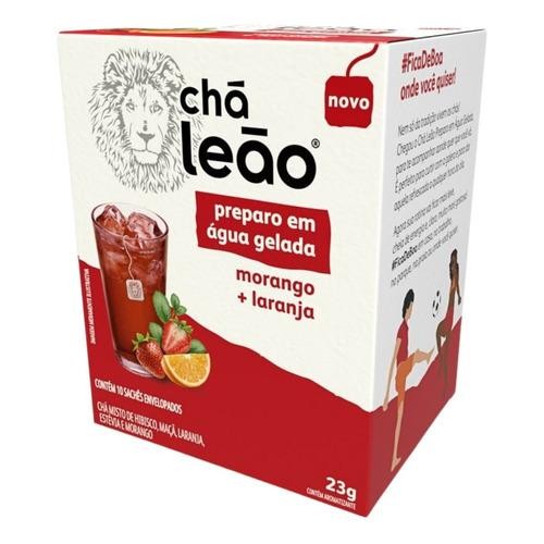 Chá Leão Água Gelada - Morango E Laranja 10 Sachês em Oferta na Shopee