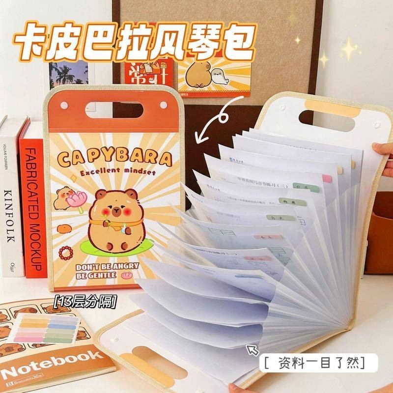 2024 Desenho Animado Capybara Saco De Órgão Manual Vertical Arquivo De Papel A4 Pasta De Grande Capacidade Multi-Camadas Expandindo A Classificação Armazenamento Presentes Para O Dia Das Crianças em Oferta na Shopee
