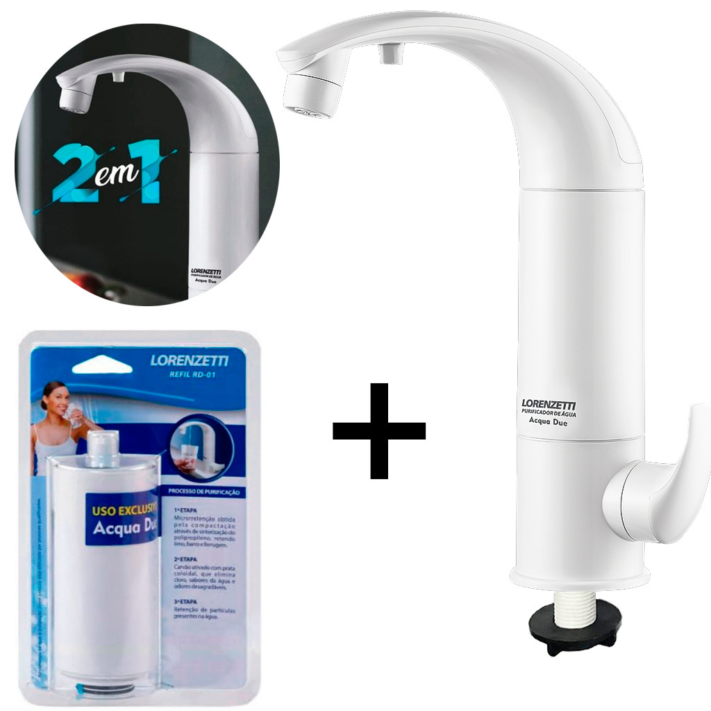 Kit Refil Para Purificador Acqua Due + Purificador De Água Torneira Para Bancada - Lorenzetti