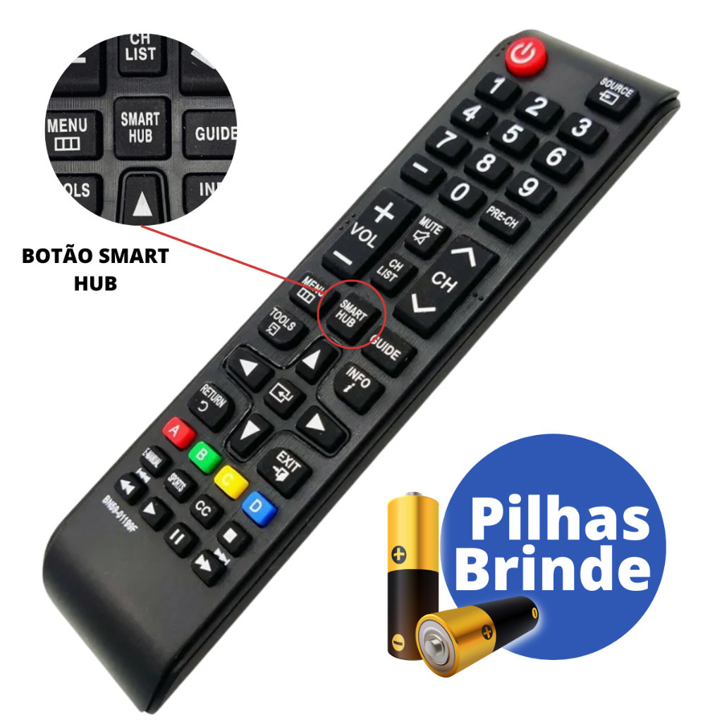 CONTROLE COMPATIVEL PARA TV SAMSUNG SMART HUB + PILHAS BRINDE DE TODAS POLEGADAS ENVIO NO MESMO DIA
