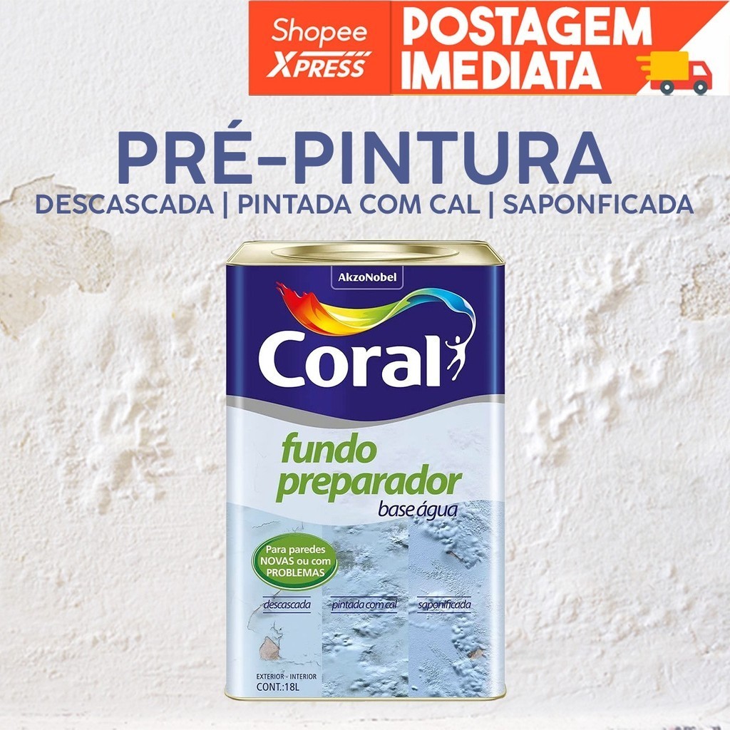 Fundo Preparador Pintura Base De Água Paredes 18l Coral