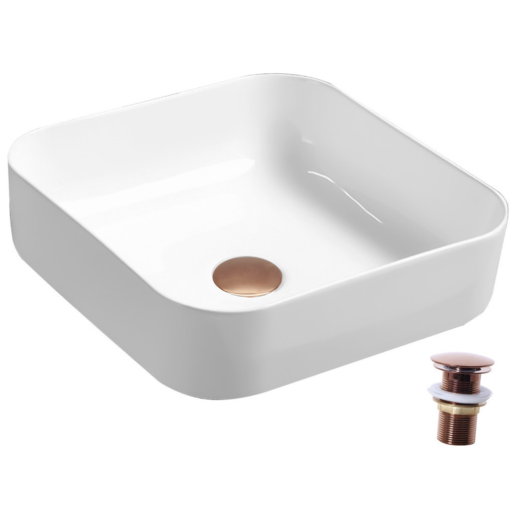 Cuba Louça Quadrada Porcelana Branca Apoio Válvula Rosé Gold