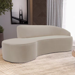 Sofá 3 Lugares Curvo Sala de Estar Living Firenze Direito D02 Veludo Champagne 180 cm C-68 - Lyam