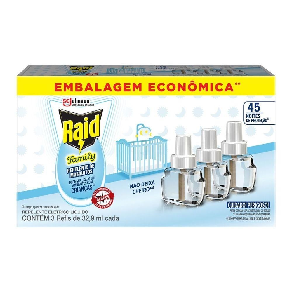 Repelente Elétrico Líquido Raid 45 Noites 3UN Refil de 32,9ml em Oferta na Shopee